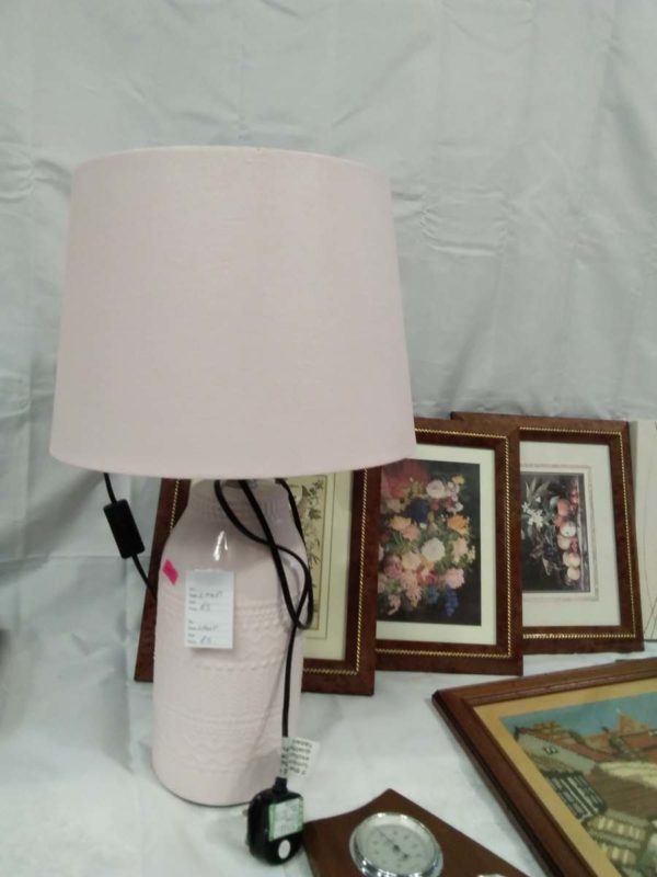 lot 429 canvas & framed pictures, vintage barometer & pink table lamp with shade - Image 6