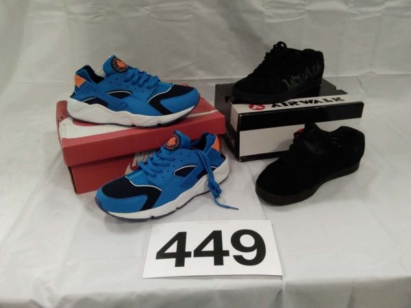 lot 449 2 x  gents trainers:  black size 8 blue size 10