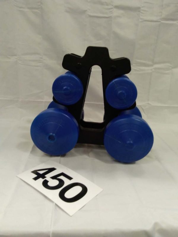 lot 450 exercise weights on stand