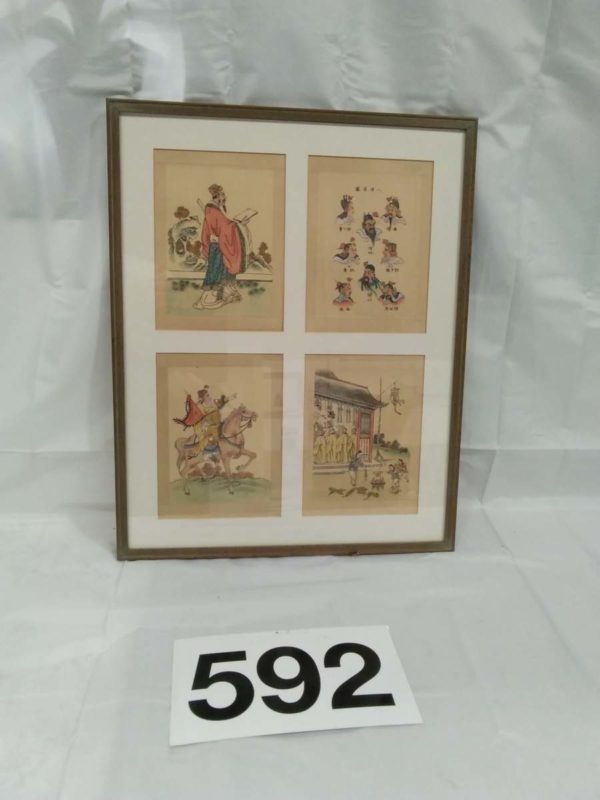 lot 592 framed collage of antique Japanese prints