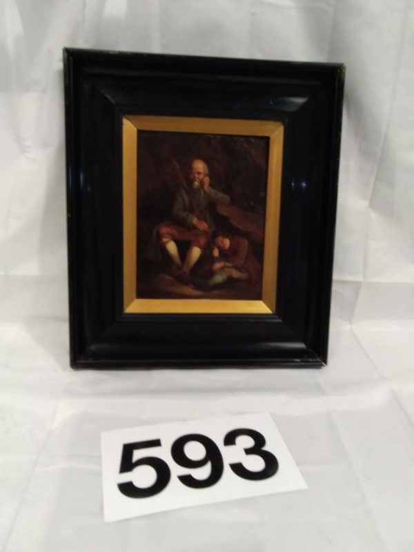 lot 593 antique painting on metal in dark frame