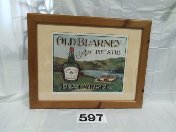 lot 597 old Blarney Irish whiskey framed advertising poster