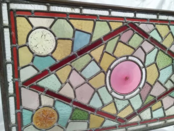 lot 601 Large stained glass fire screen with metal surround 32″ x  22.5″ ( some missing glass) - Image 2