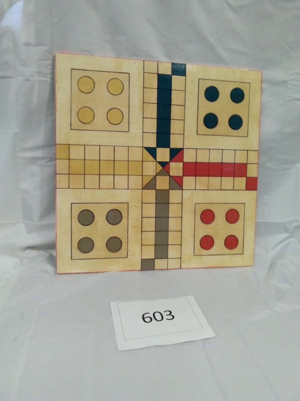 lot 603 vintage handmade painted Ludo board 23″ x 23″