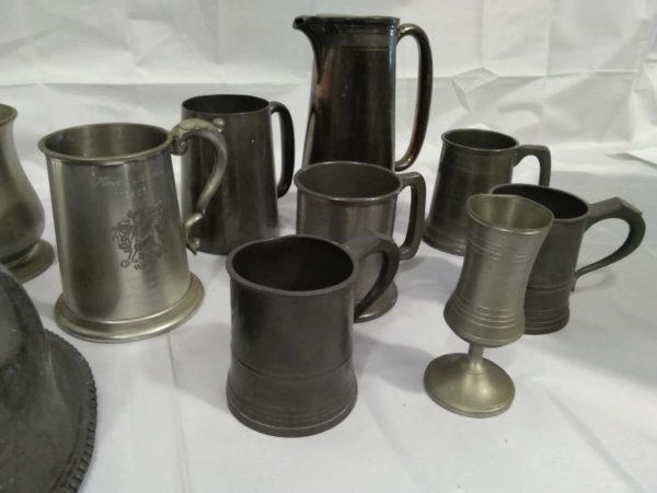 lot 607 qty pewter tankards & lid - Image 2