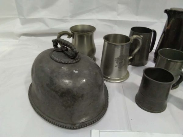 lot 607 qty pewter tankards & lid - Image 4