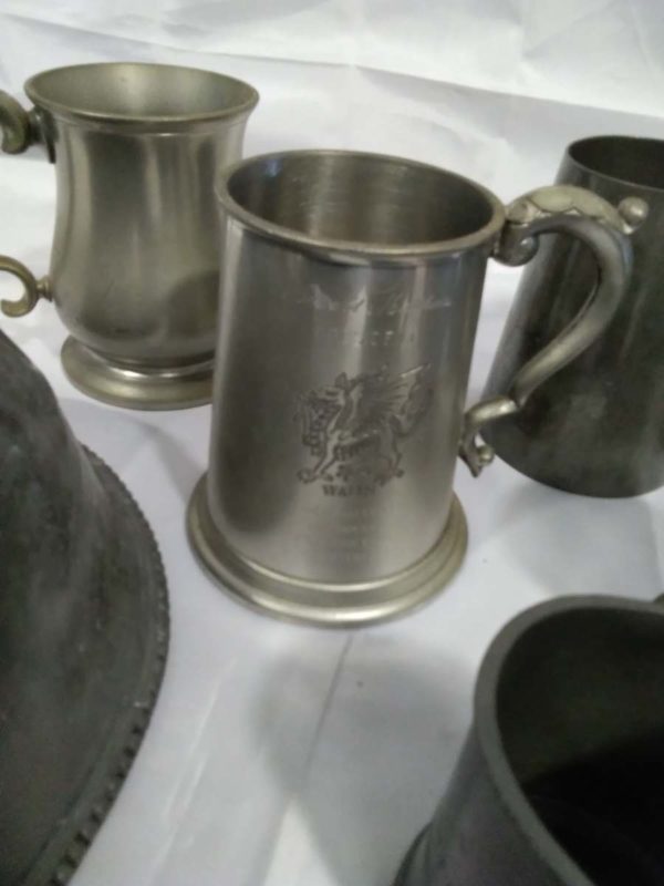 lot 607 qty pewter tankards & lid - Image 3