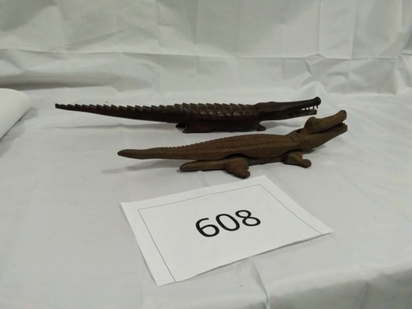 lot 608 crocodile metal nut cracker & ornamental wooden crocodile