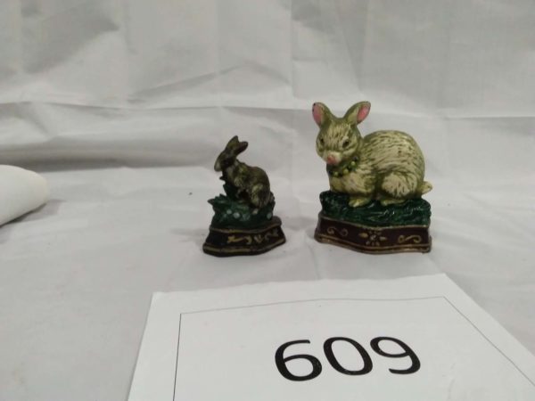 lot 609 2 cast iron Rabit door stops