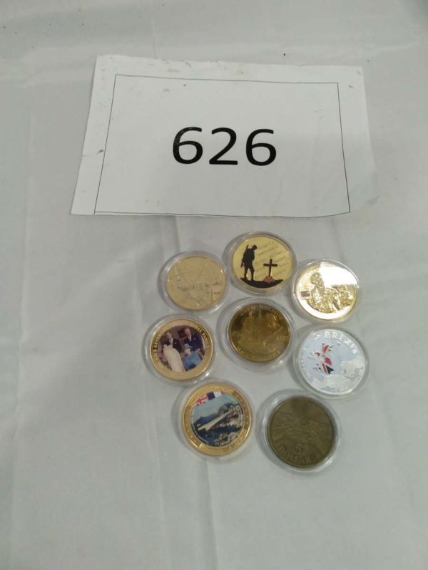 lot 626 commemorative coins inc Brexit, concorde, austarlian $5