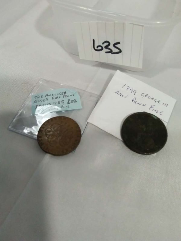 lot 635 2 x half penny coins dated: 1788 & 1799