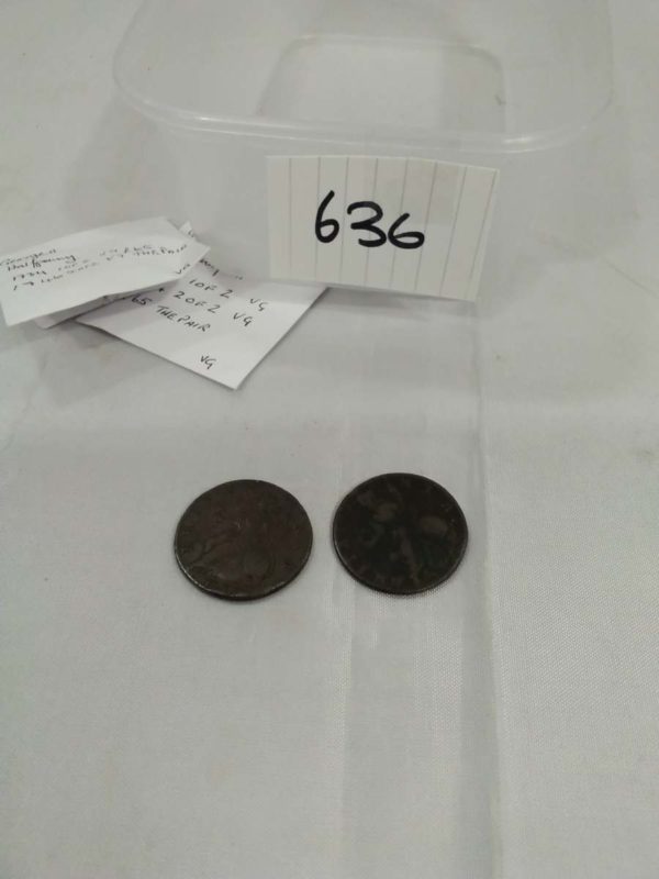 lot 636 old coins dated 1746 & 1734