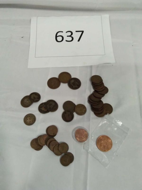 lot 637 old coins , pennies , farthings, 1967 penny, 1968 10p