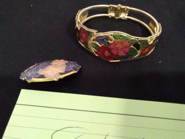 lot 846 floral enamel bangle & brooch