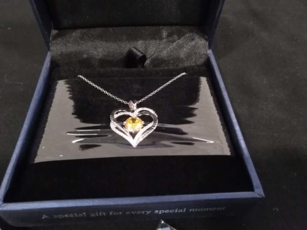 lot 850 sterling silver heart pendant with citrine stone & chain