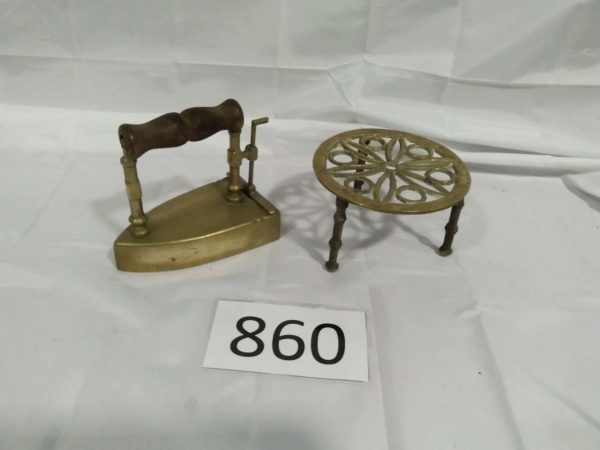 lot 860 brass trivet & vintgage coal iron