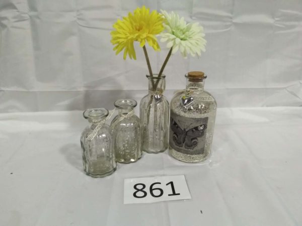 lot 861 4 x decorative bottles & faux flowers