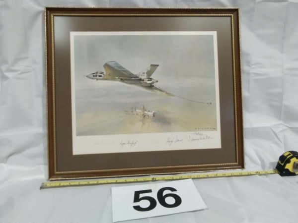 lot 056 Eric Day print signed by crerd of Vulcan Bomber re-fuelling jet (damage to frame) - Image 4