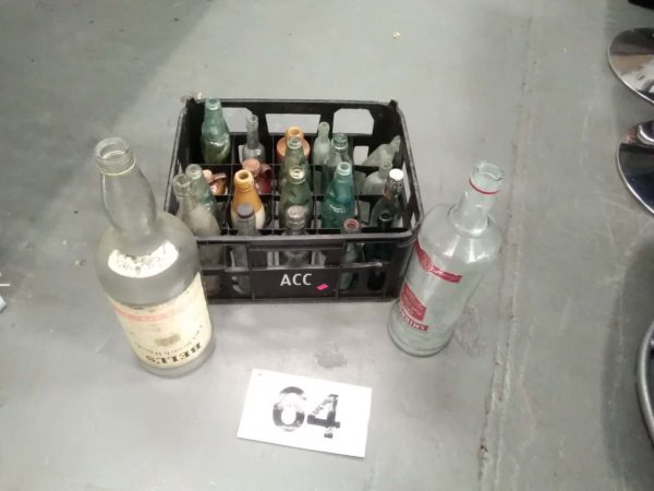 lot 064 crate of vintage bottles & 2 large  spirit bottles