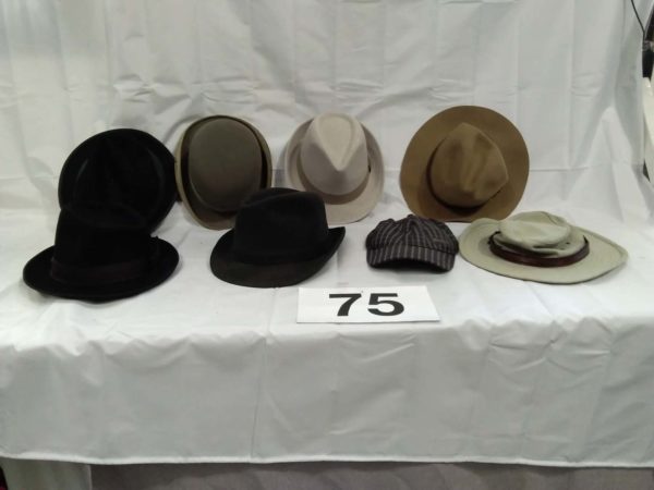 lot 075 selection of gents hats including bowler, Mountie, etc.