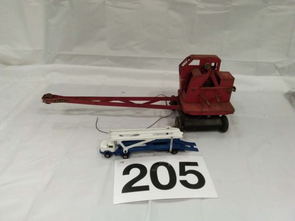 lot 205 Corgi transporter & tri-ang metal crane