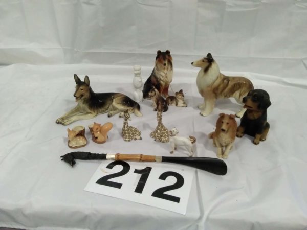 lot 212 animal themed ornaments, shoe horn, perfume bottle