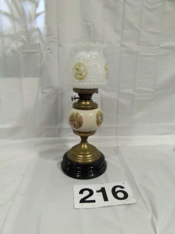 lot 216 cries of London design oil lamp with shade & chimney