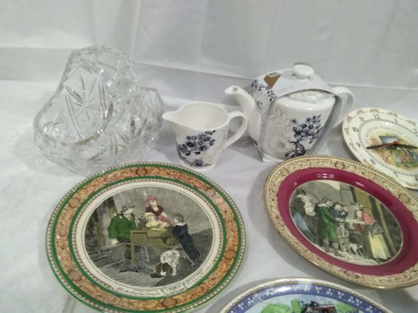 lot 217  collectors plates inlcuding Coalport & bunnykins, crystal basket, jug & bowl,salt & peper pots, Caithness paperweight, etc. - Image 2