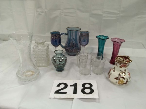 lot 218 decorative glass items & a Masons’s jug