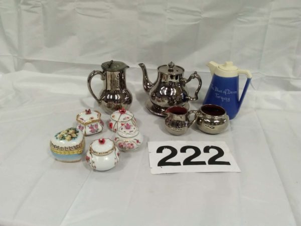 lot 222 musical trinket boxes, ceramic tea / coffee pots milk, sugar