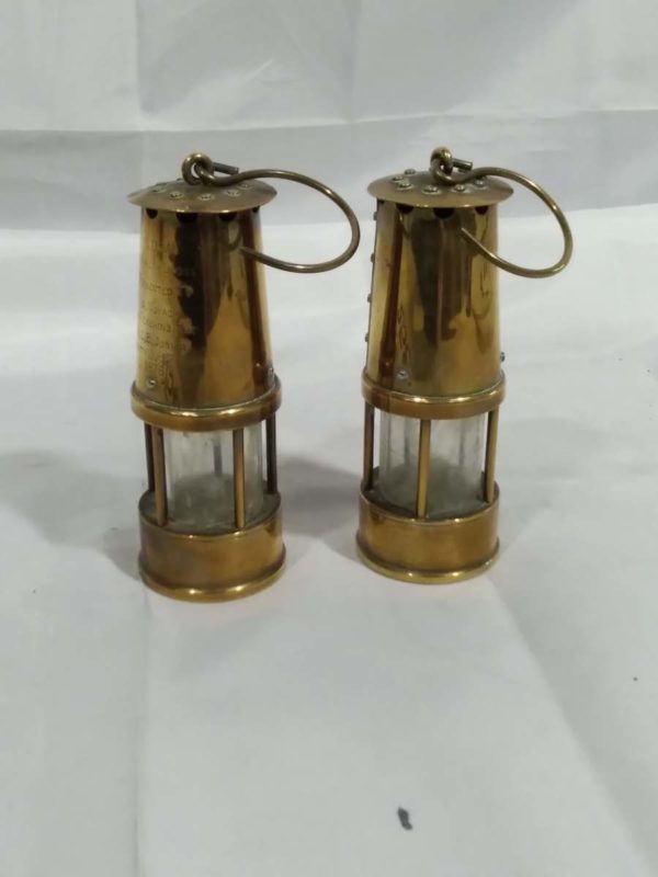 lot 258 2x miniature brass miners lamps