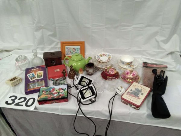 lot 320 box of household items including vintage china, etc.