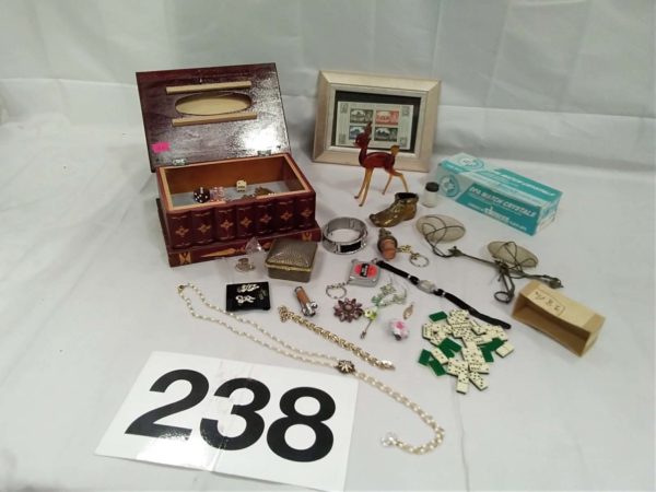 lot 238 cocktail watch, jewellery, watch crystals, framed stamps etc - Image 2