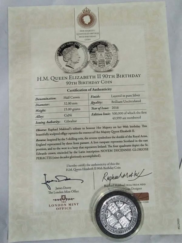 lot 549 2x Queen Elizabeth II 90th birthday coin & COA - Image 2