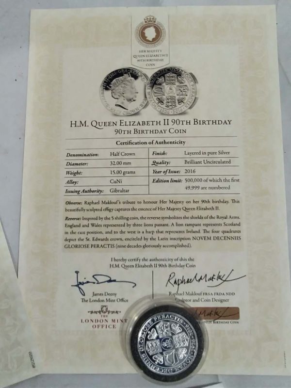 lot 549 2x Queen Elizabeth II 90th birthday coin & COA - Image 3