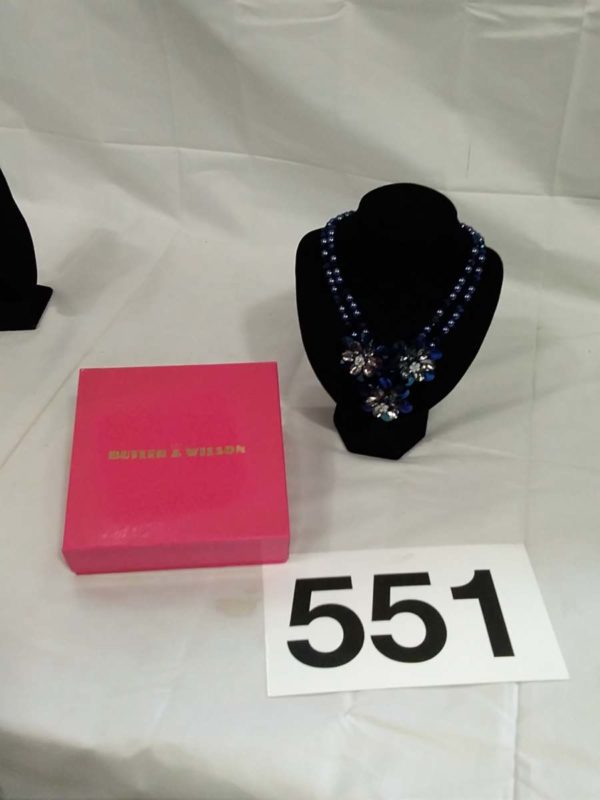 lot 551 boxed Butler & Wilson heavy blue crystal flower necklace