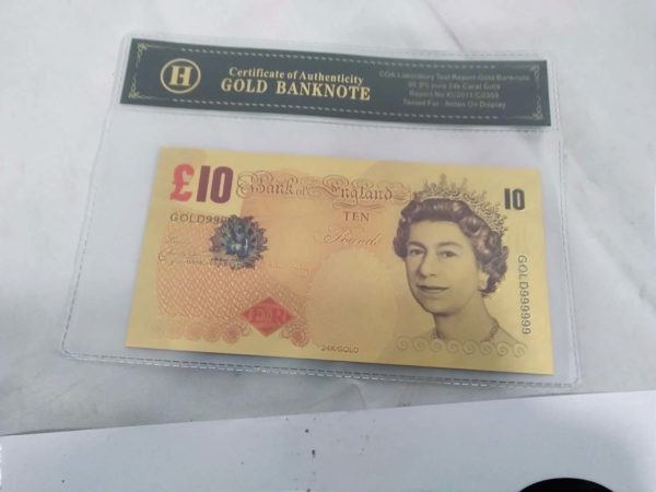 lot 556 gold banknote 99.9% pure 24 carat gold £10