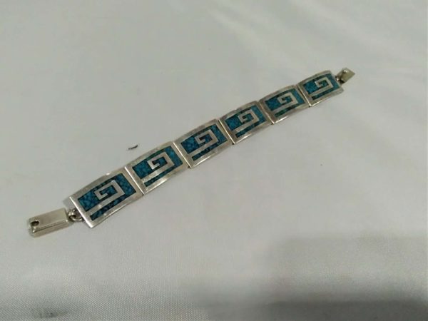 lot 732 sterling silver & enamel geometric bracelet