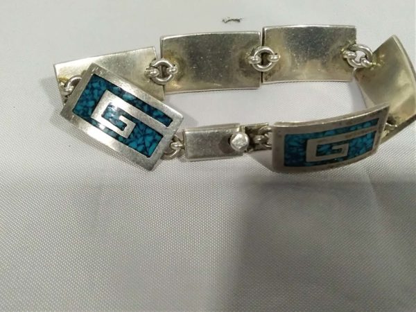 lot 732 sterling silver & enamel geometric bracelet - Image 3