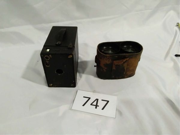 lot 747 vintage pair of field binoculars & kodak brownie camera