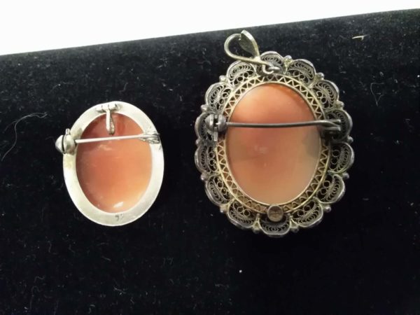 lot 750 2x silver mounted Cameo brooches - Image 3