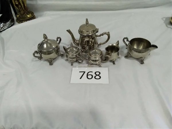 lot 768 vintage petit teapot & condiments pots & milk, sugar bowl