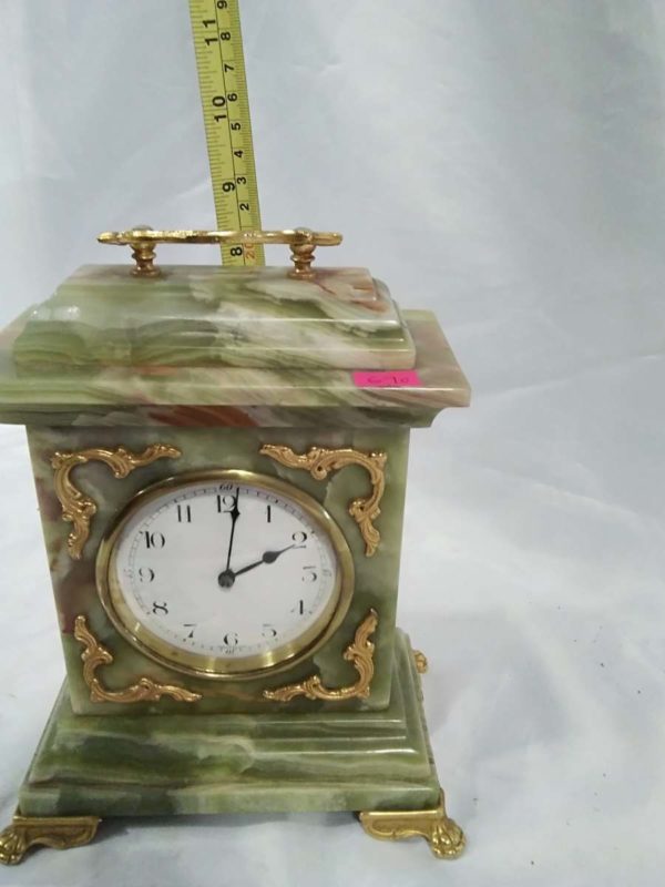 lot 354 green onyx mantle clock - Image 3