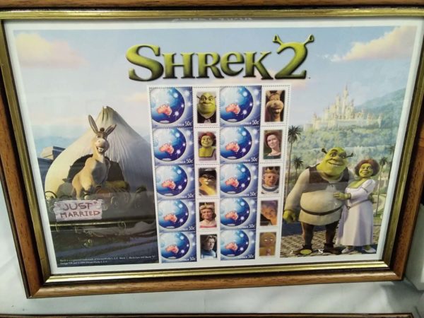 lot 355 4 sets of framed stamps – Shrek, Comics, Winnie the pooh & Roald Dahls BFG - Image 2