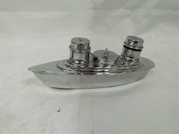 lot 367 art deco condiment set in the form of a ship ( damage to 2 funnel)