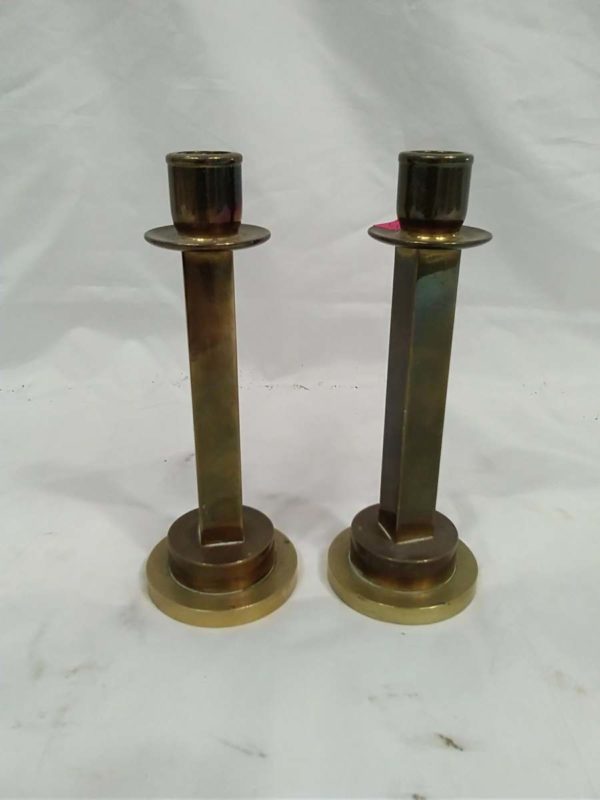 lot 378 pair of heavy brass candlesticks