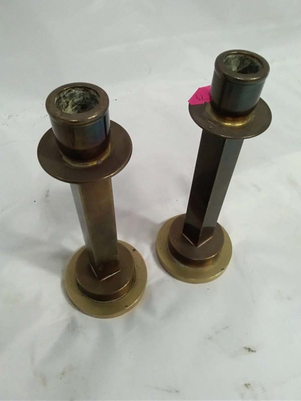 lot 378 pair of heavy brass candlesticks - Image 5