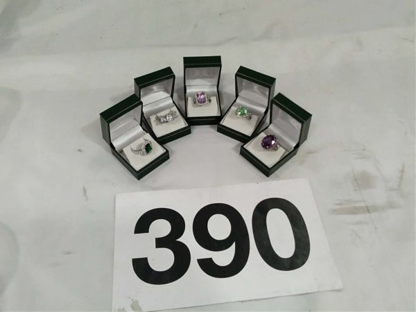 lot 390 5x sterling silver stone set rings ( boxes not including)