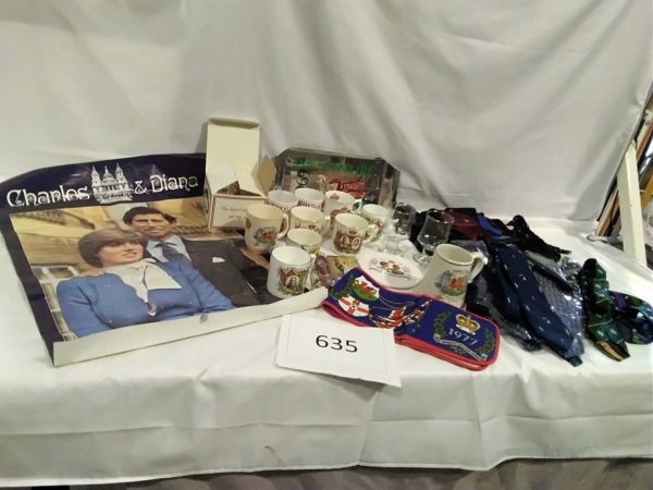 lot 635 Royal Commemorative China, investure plater & various ties – sporting, rugby world cup, ospreys neath, cricket , golf