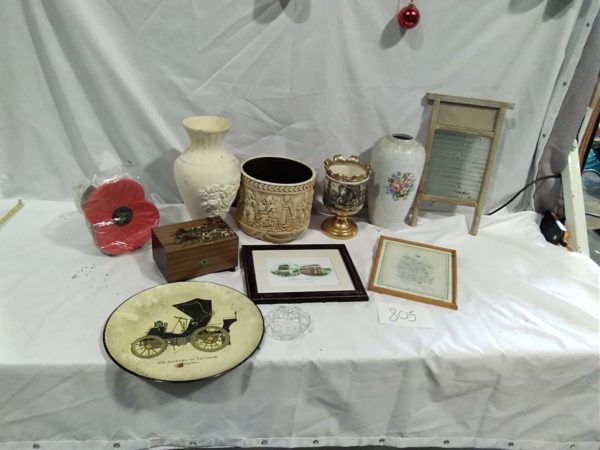 lot 805 framed pictures, vases & plant pot etc